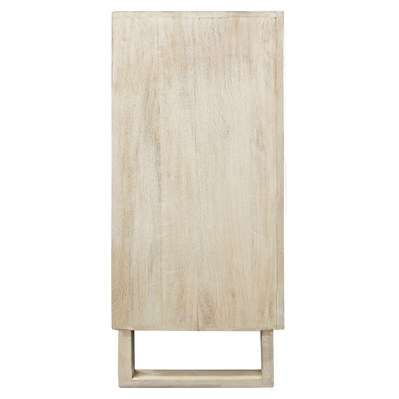 Albert Solid Wood Cabinet with 2 Hand Carved Doors and Distressed White Finish