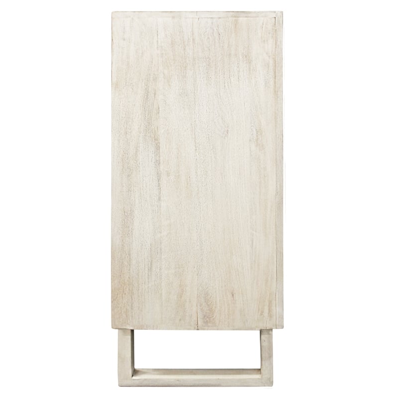 Albert Solid Wood Cabinet with 4 Hand Carved Doors and Distressed White Finish