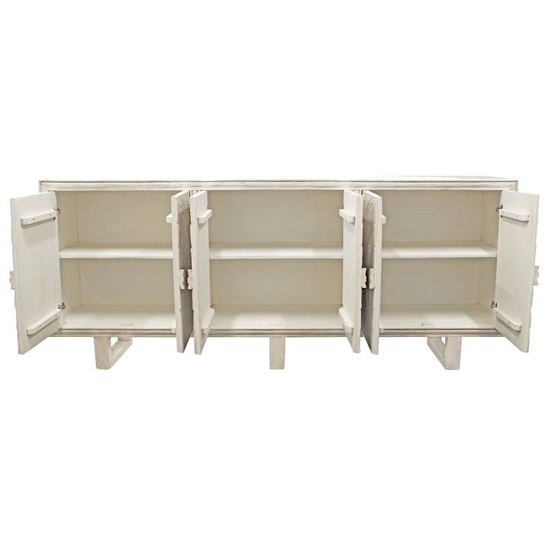 Albert Solid Wood Cabinet with 6 Hand Carved Doors and Distressed White Finish