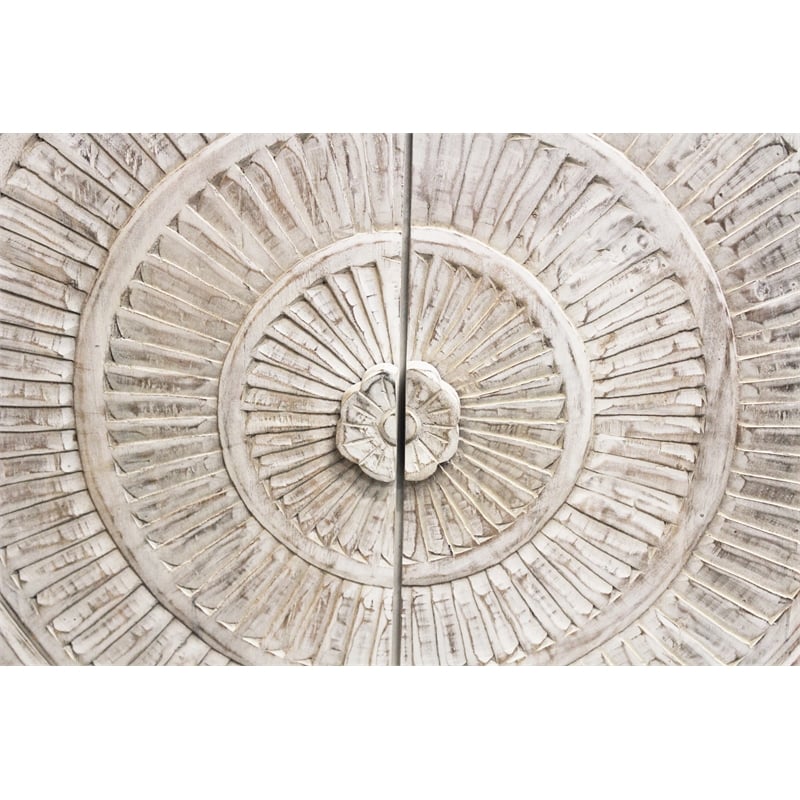 Albert Solid Wood Cabinet with 6 Hand Carved Doors and Distressed White Finish