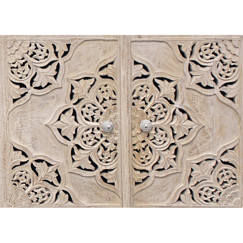 Carter Eagle 4-Door Sideboard in Distressed White Finish on Mango Solid Wood
