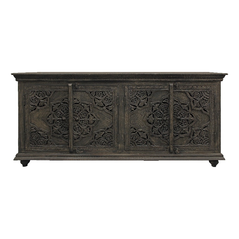 Carter Eagle 4-Door Sideboard in Distressed Gray Finish on Mango Solid Wood