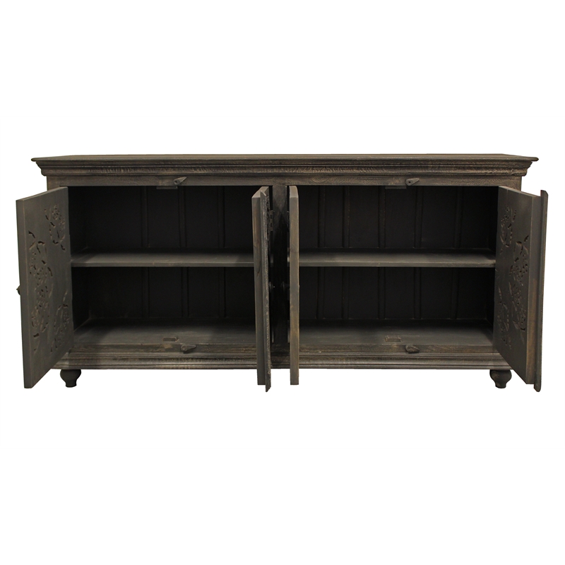 Carter Eagle 4-Door Sideboard in Distressed Gray Finish on Mango Solid Wood