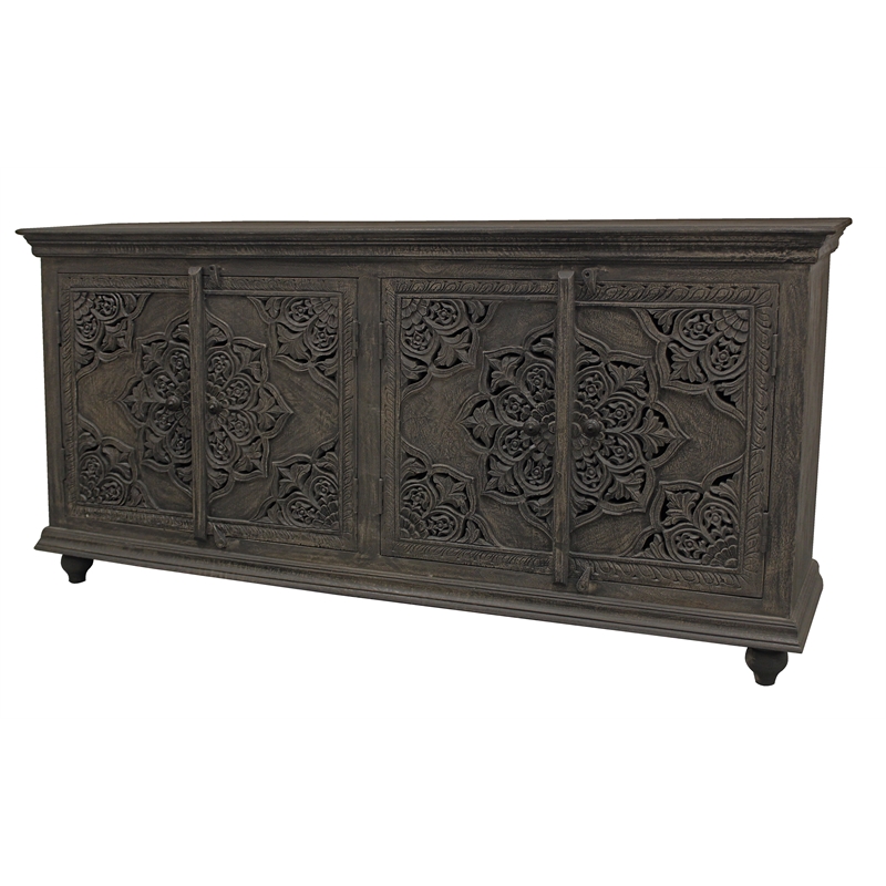 Carter Eagle 4-Door Sideboard in Distressed Gray Finish on Mango Solid Wood