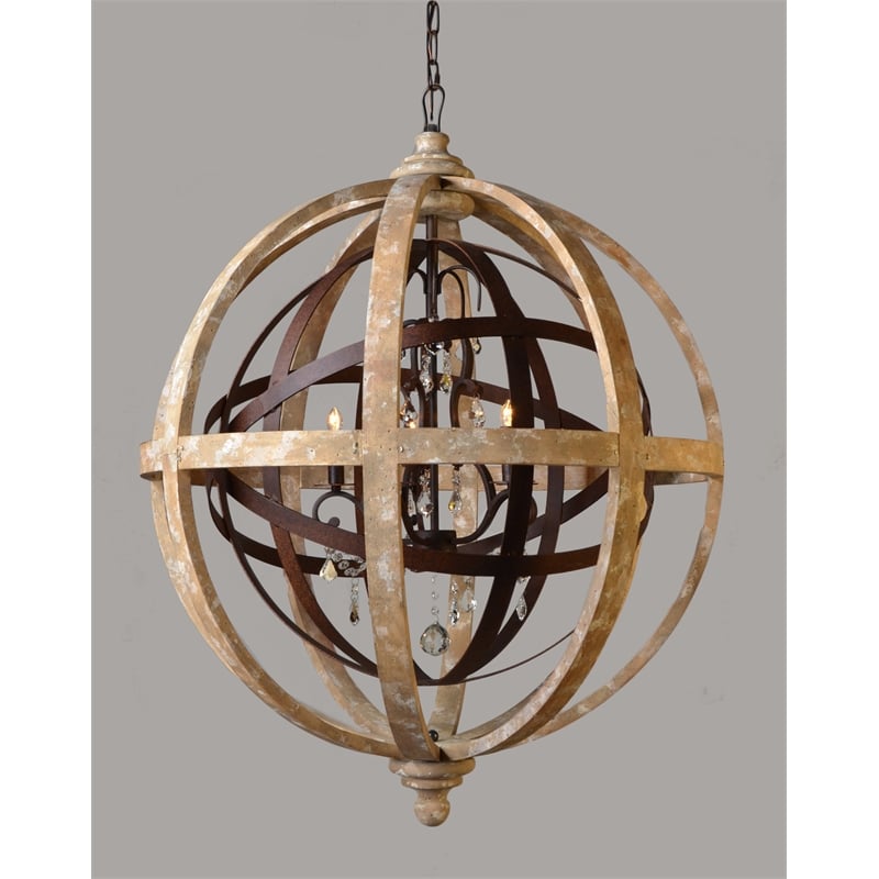 Grace Cast Iron and Solid Wood Globe with Crystal Accents in Brown