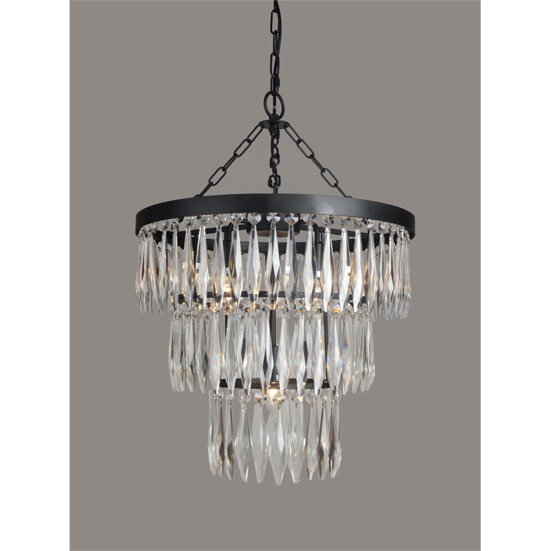 Amelia Pendant Fixture with Clear Crystals in Black Cast Iron