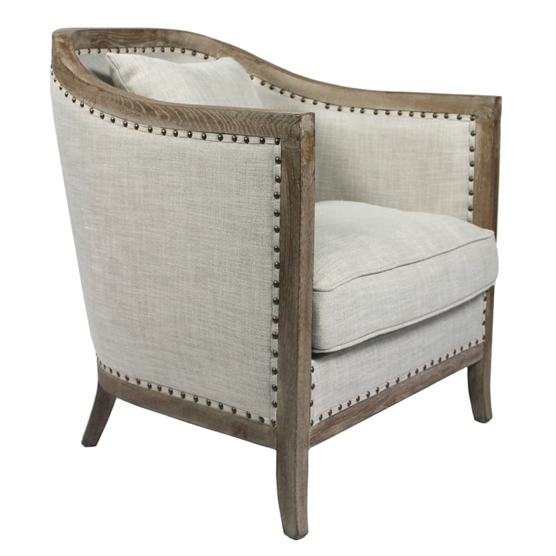 Stella Lounge Chair Upholstered in Natural Fabric with Solid Wood Trim