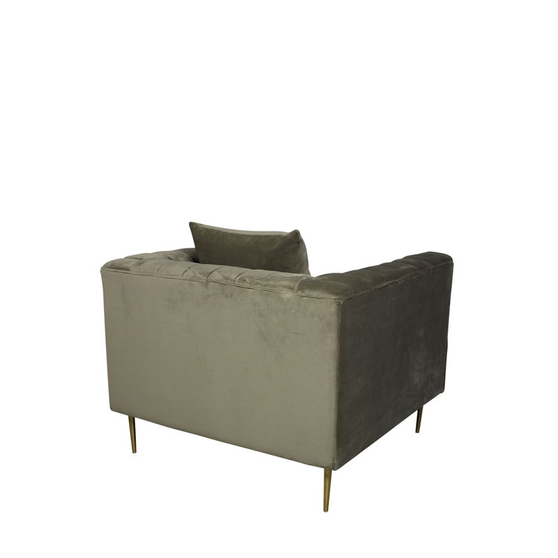Ruth Lounge Chair with Gold Tone Metal Legs and 1 Toss Pillow in Beige Velvet