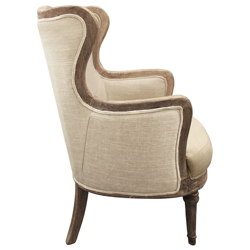 Dan Lounge Arm Chair with Exposed Wood Trim and Frame in Natural Linen Fabric