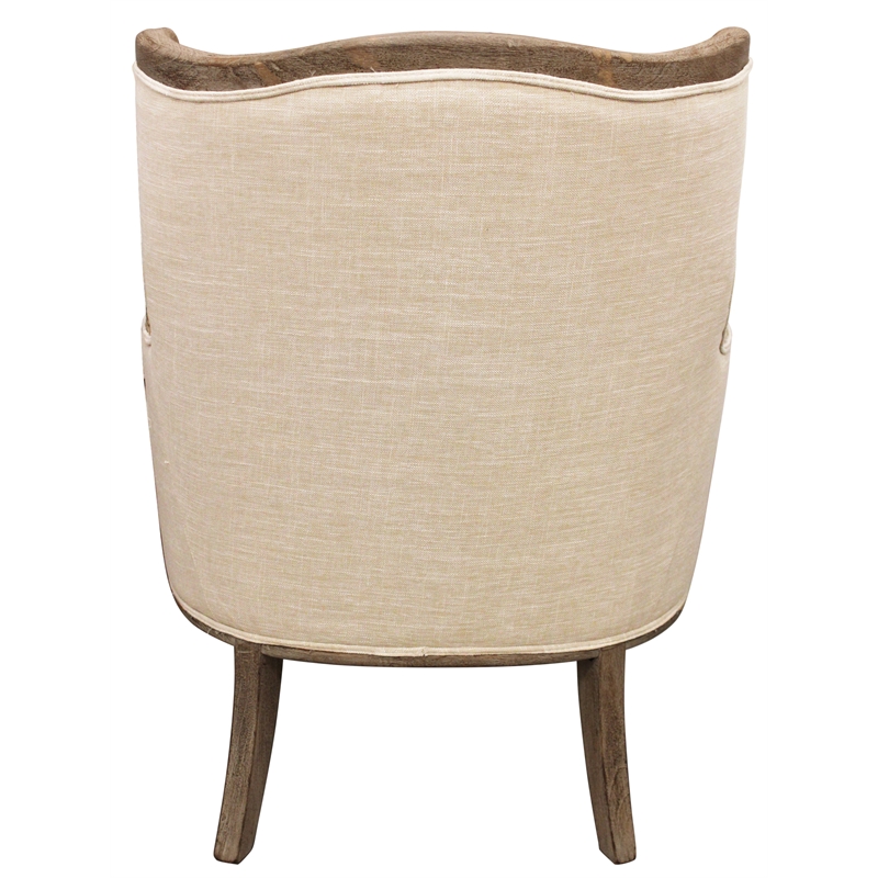 Dan Lounge Arm Chair with Exposed Wood Trim and Frame in Natural Linen Fabric