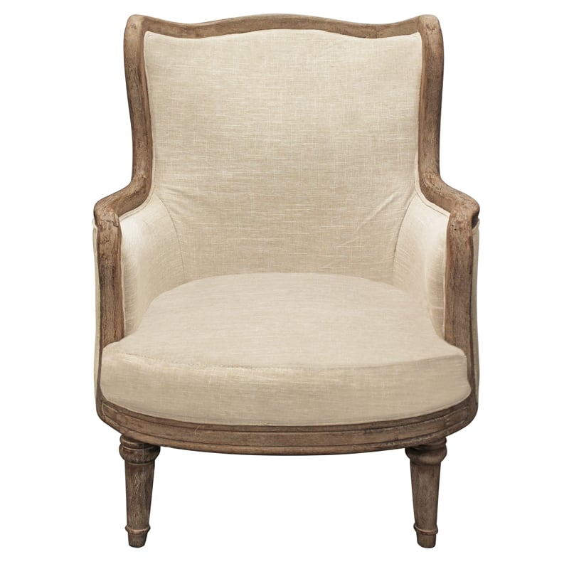 Dan Lounge Arm Chair with Exposed Wood Trim and Frame in Natural Linen Fabric