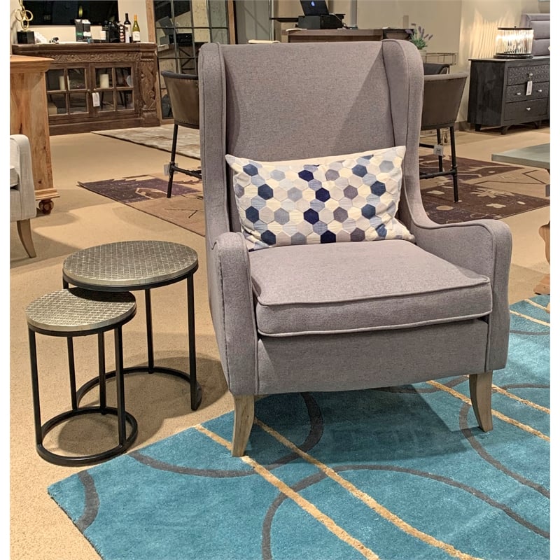 Boulter Lounge Chair with Solid Wood Legs in Gray Linen Fabric