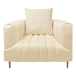 ruth lounge chair in ivory velvet with gold tone metal legs and 1 toss pillow