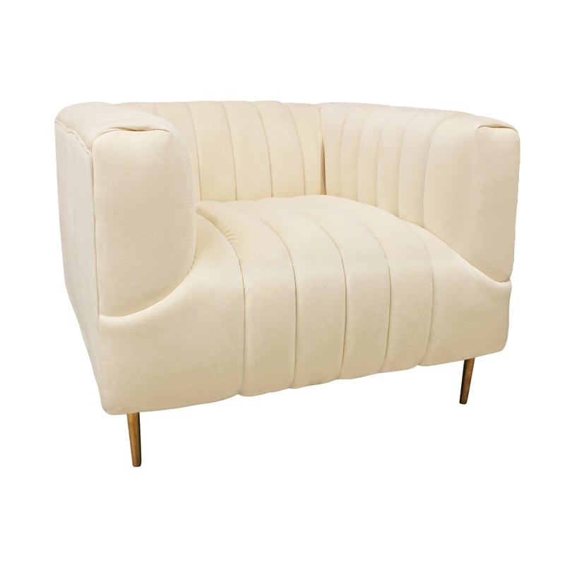Ruth Lounge Chair in Ivory Velvet with Gold Tone Metal Legs and 1 Toss Pillow
