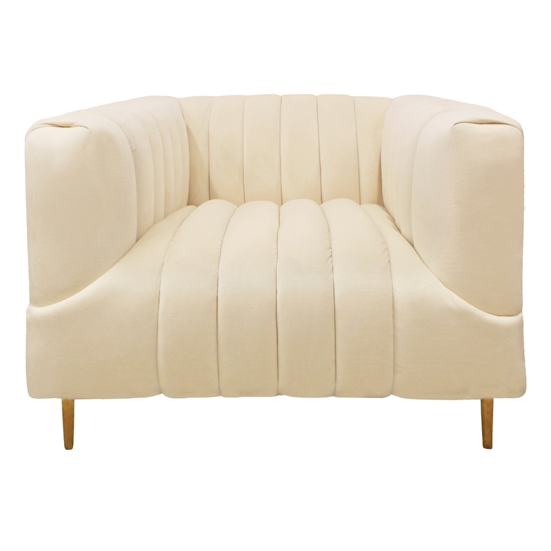 Ruth Lounge Chair in Ivory Velvet with Gold Tone Metal Legs and 1 Toss Pillow