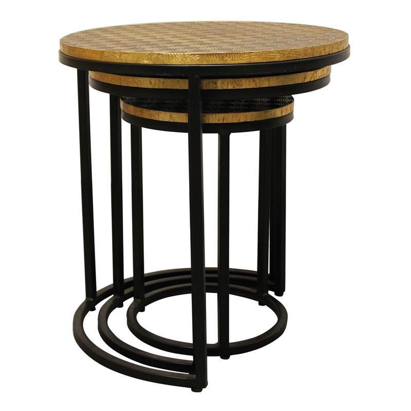 Jolt Nesting 3-Table Set in Brass Metal-Cladded Round Top