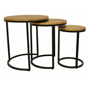 Jolt Nesting 3-Table Set in Brass Metal-Cladded Round Top