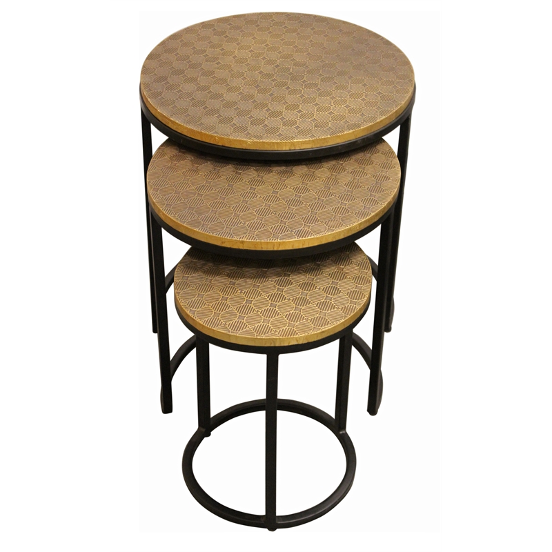 Jolt Nesting 3-Table Set in Brass Metal-Cladded Round Top