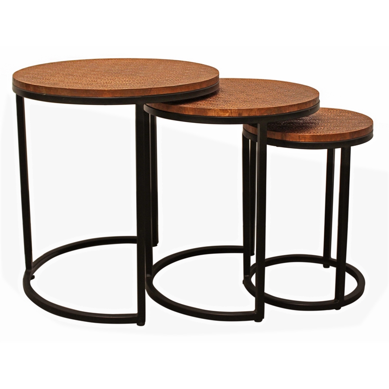 Rane Nesting 3-Table Set in Copper Metal-Cladded Round Top