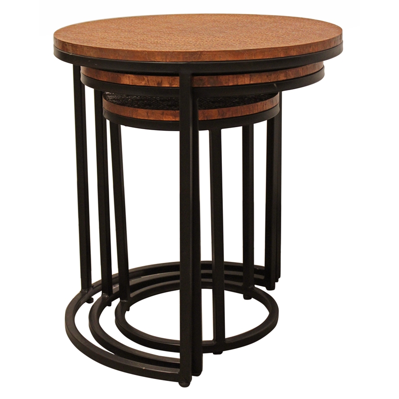 Rane Nesting 3-Table Set in Copper Metal-Cladded Round Top