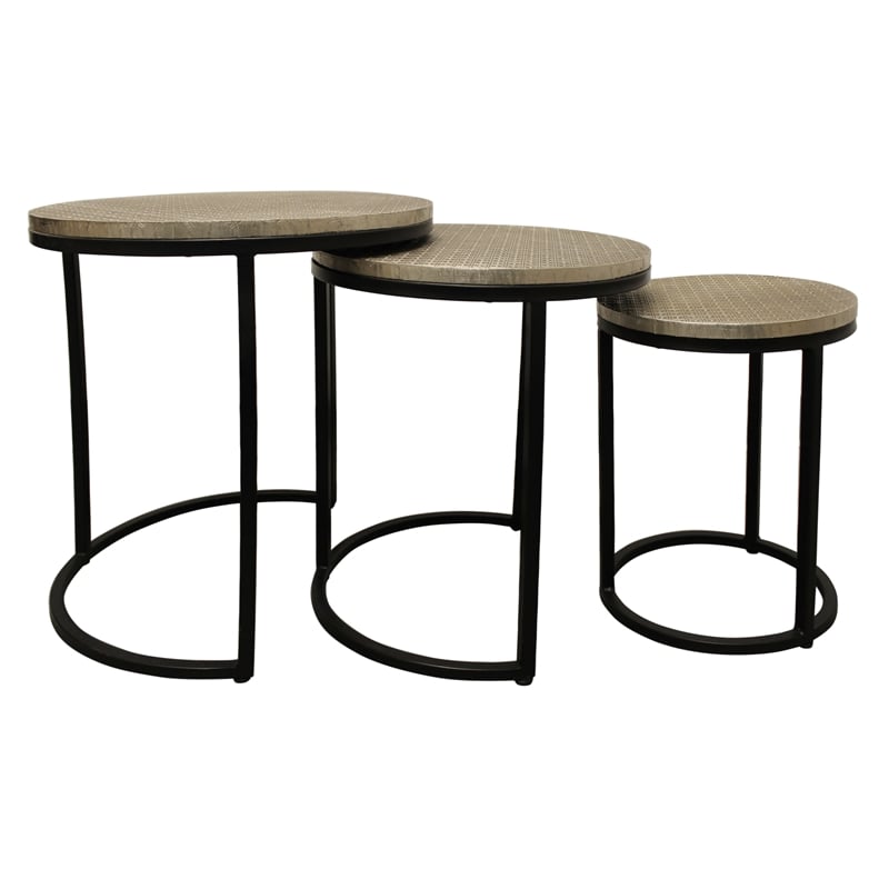 Meenal Nesting 3-Table Set in Silver Metal-Cladded Round Top