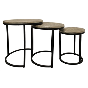 meenal nesting 3-table set in silver metal-cladded round top