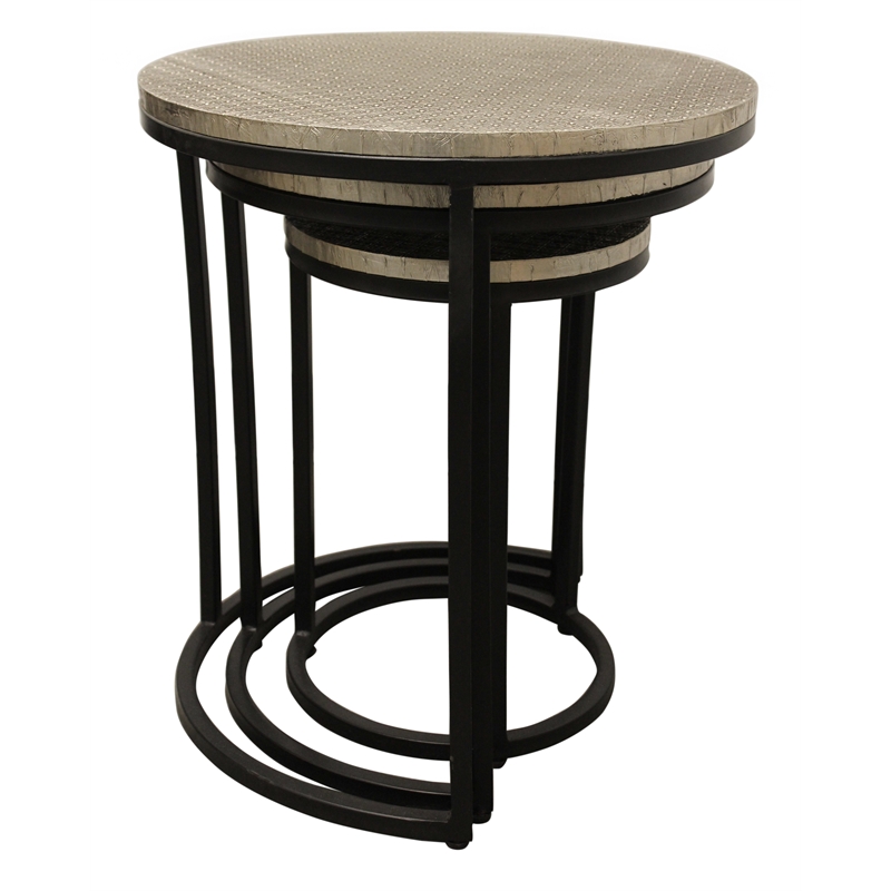 Meenal Nesting 3-Table Set in Silver Metal-Cladded Round Top