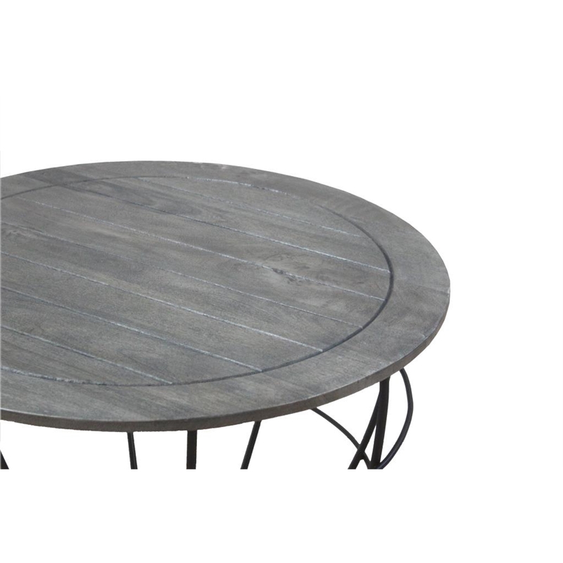Moti Anaheim Indu Cocktail Table with Solid Wood Top and Cast Iron Base in Gray