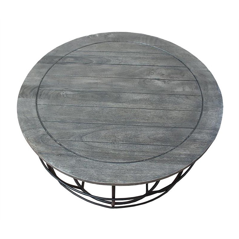 Moti Anaheim Indu Cocktail Table with Solid Wood Top and Cast Iron Base in Gray