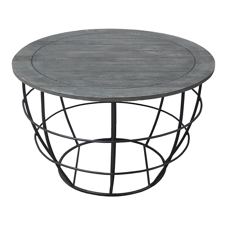 Moti Anaheim Indu Cocktail Table with Solid Wood Top and Cast Iron Base in Gray