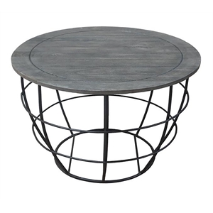 Anaheim Indu Cocktail Table with Solid Wood Top and Cast Iron Base in Gray