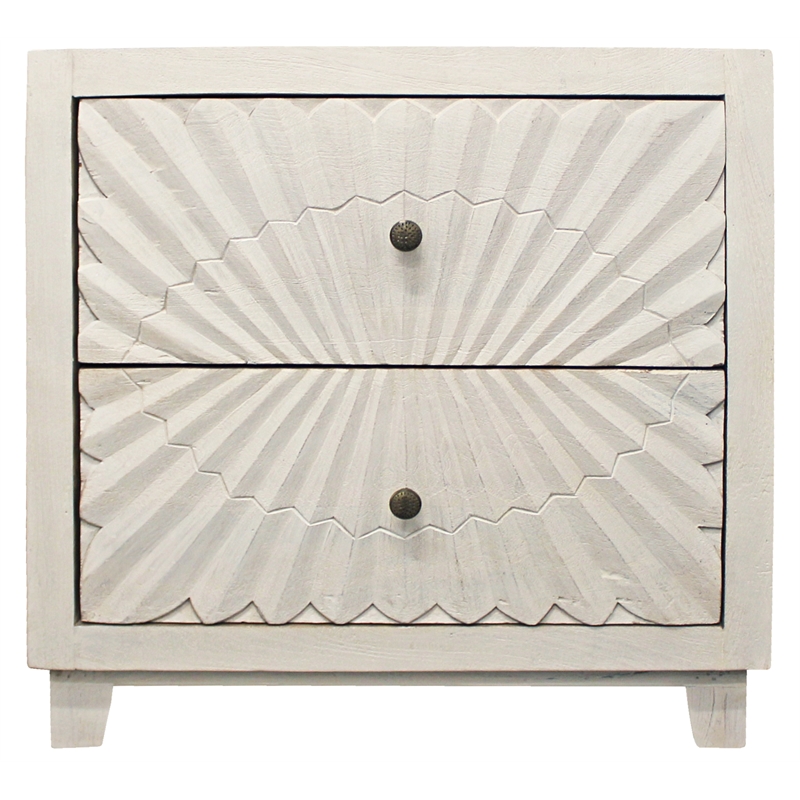 Brassica 2-Drawer Nightstand on Solid Wood Frame in White Washed Finish