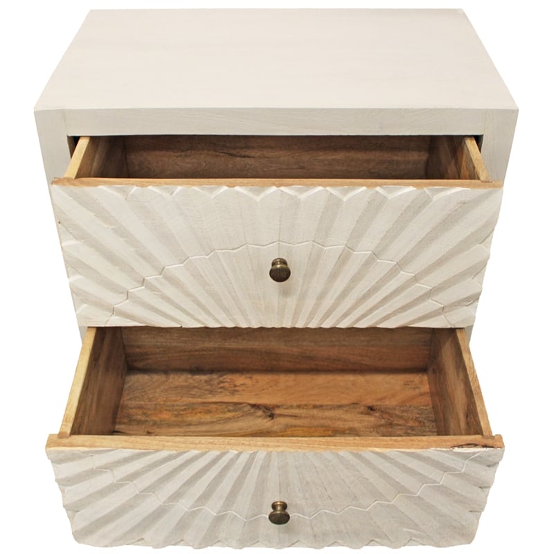 Brassica 2-Drawer Nightstand on Solid Wood Frame in White Washed Finish
