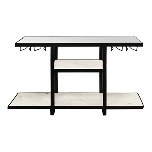 Orlando Jonah Marble and Glass Bar Console with Wine Glass Holders in Black