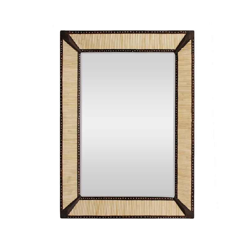 Orlando Vincent Rectangular Metal Wall Mirror with Bone Frame in Ivory