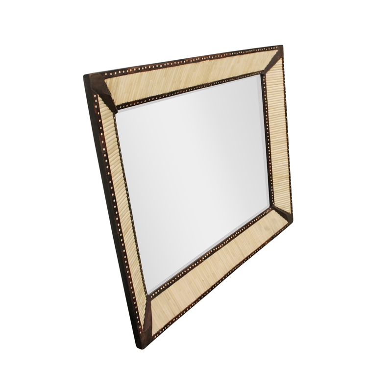 Orlando Vincent Rectangular Metal Wall Mirror with Bone Frame in Ivory