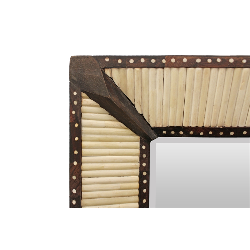 Orlando Vincent Rectangular Metal Wall Mirror with Bone Frame in Ivory
