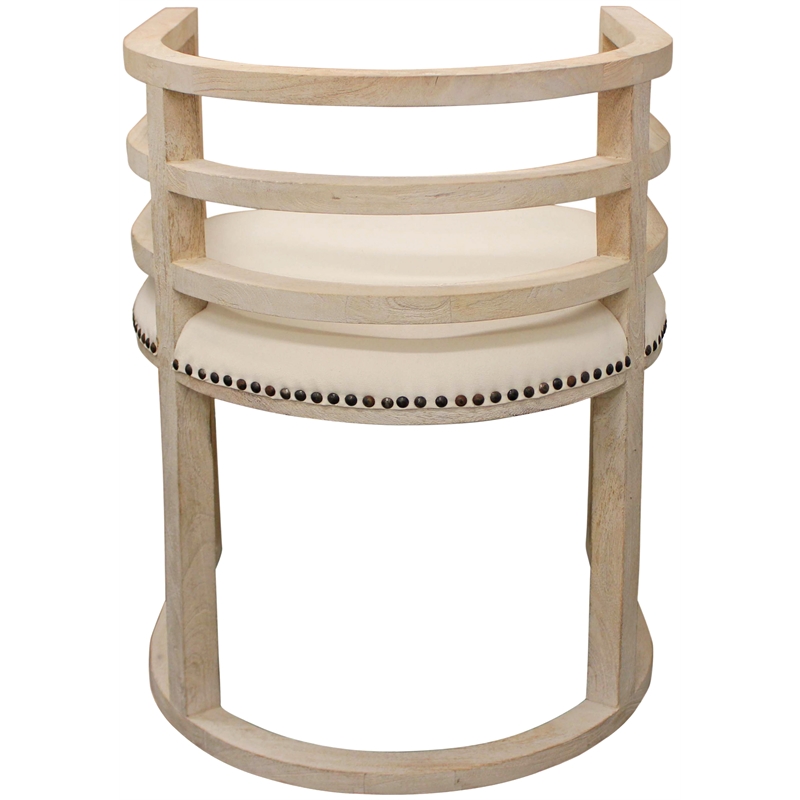 Nueva Solid Wood Barrel Chair with Linen Fabric in Natural and Metal Accents