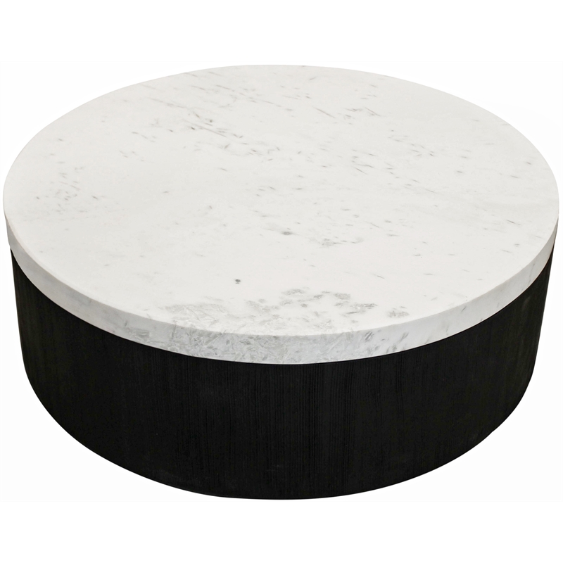 Redondo Jameson Marble Top Cocktail Table with Solid Wood Base in Black