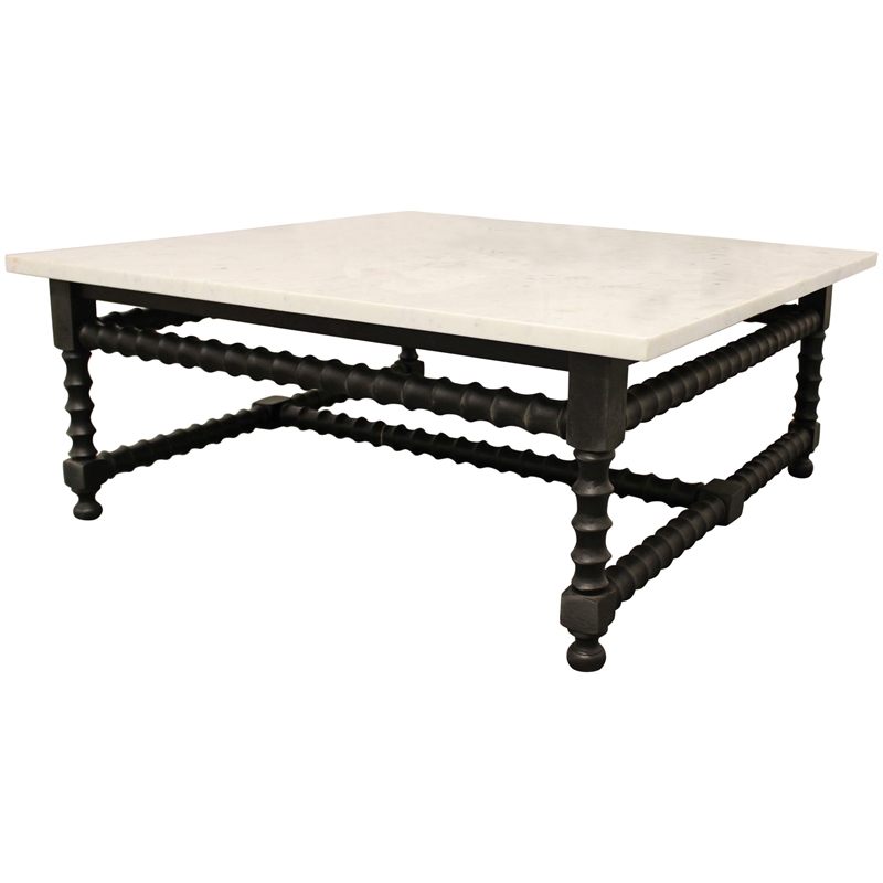 Orlando Cranberry Coffee Table with Marble Top and Solid Wood Base in Black