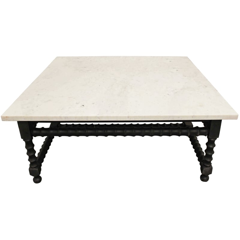 Orlando Cranberry Coffee Table with Marble Top and Solid Wood Base in Black