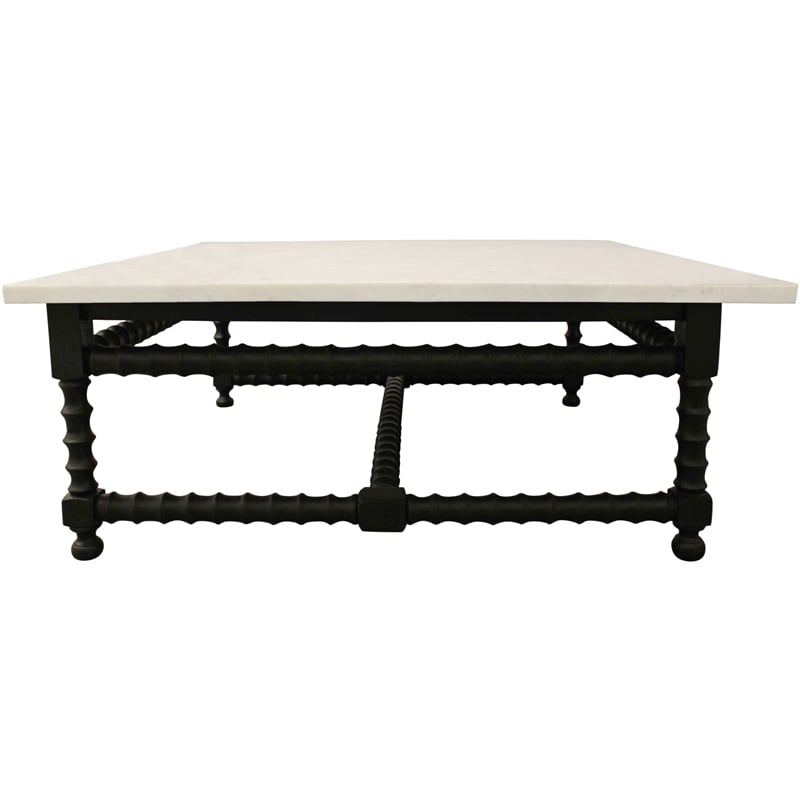 Orlando Cranberry Coffee Table with Marble Top and Solid Wood Base in Black