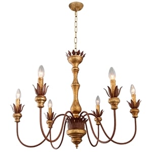 Flore Pendant Lighting Fixture on Vintage Cast Iron Finished in Gold