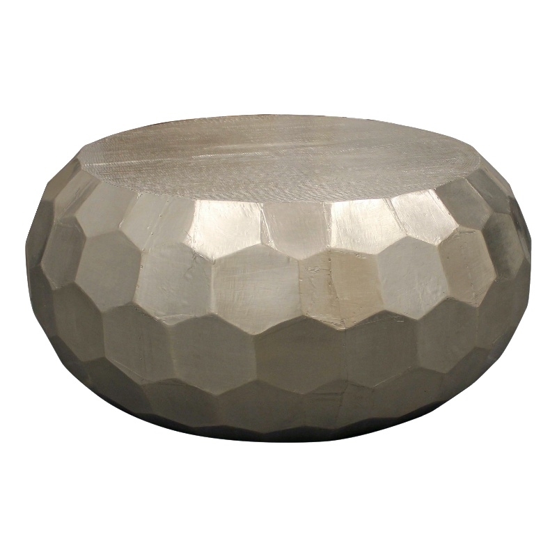 Orlando Kaleido Metal Coffee Table with Hexagonal Stamps on the Side in Silver