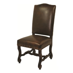Leather Upholstered Solid Wood High Back Dining Chair in Chestnut