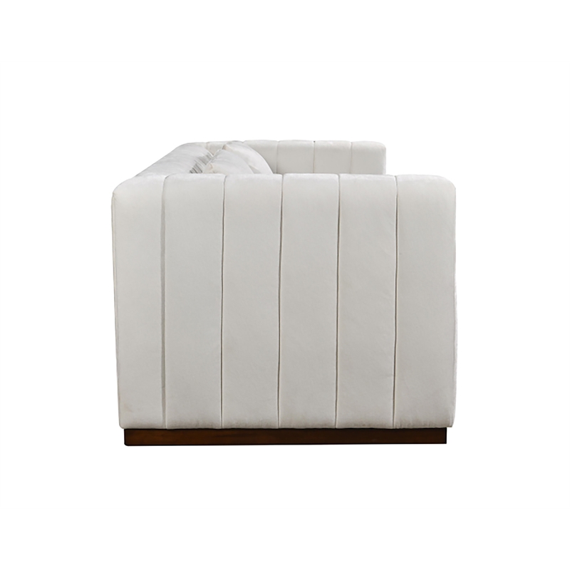 Upton Sofa with 2 Toss Pillows Upholstered in Ivory Multi-Weave Fabric