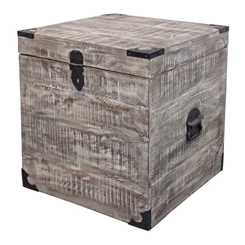 Golden Mateo Solid Wood Trunk End Table in Gray
