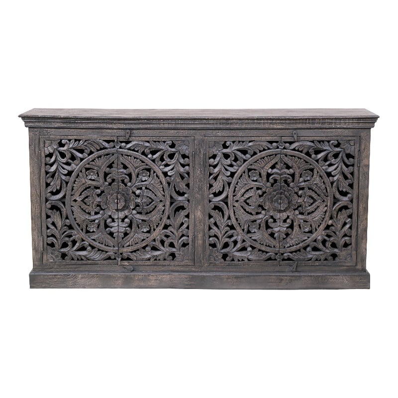 Carter Flores 4-Door Sideboard in Distressed Gray Finish on Mango Solid Wood