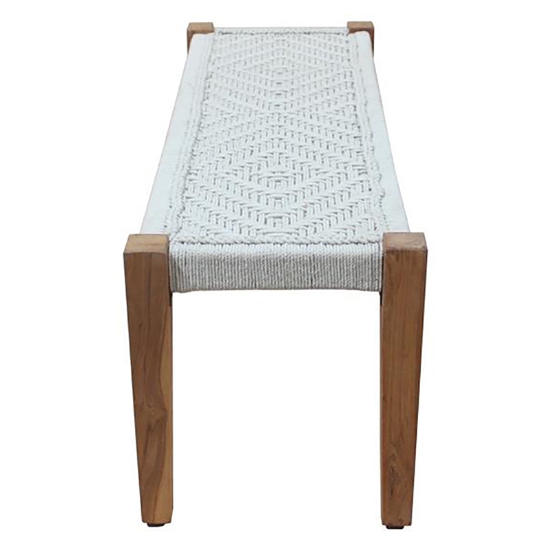 Benches in Teak Solid Wood with Ivory Jute Upholstered Seat - Set of 2