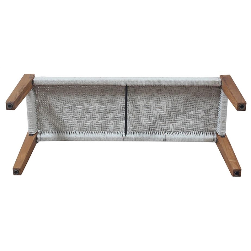 Benches in Teak Solid Wood with Ivory Jute Upholstered Seat - Set of 2